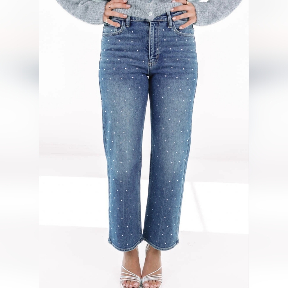 Blakeley Mid Rise Sparkly Rhinestone Cowgirl Slightly Cropped Jeans